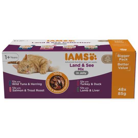 Kapsička IAMS Delights Adult morské a suchozemské mäso v želé multipack 4080g (48x85g)