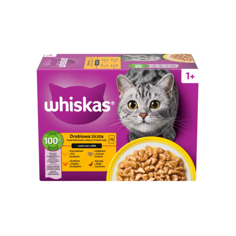 Mars WHISKAS kapsička cat Hydinový výber kura&kačka&hydina& morka v šťave 12 x 85 g