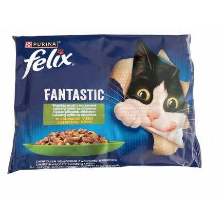 Nestlé FELIX Fantastic cat Multipack kura s rajčinami & hovädzie s mrkvou želé kapsička 4x85 g