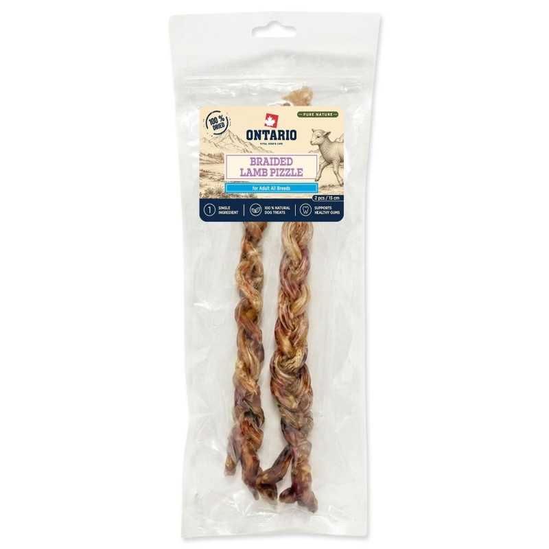 Pochúťka Ontario Pure Nature sušený pletený jahňací penis 2 ks 15 cm Pochúťka Ontario Pure Nature sušený pletený jahňací penis 2 ks 15 cm