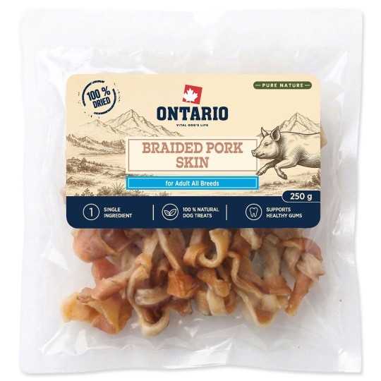 Pochúťka Ontario Pure Nature Sušená Pletená Bravčová Koža, 250 g